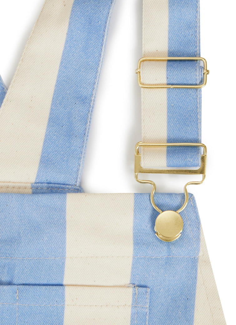 Sustainable || Handmade in the UK | Dungarees | Maternity and beyond | Stripy | Blue | Summer | spring | gold |details